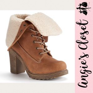 Mud Fold-over Chunky Heel Booties